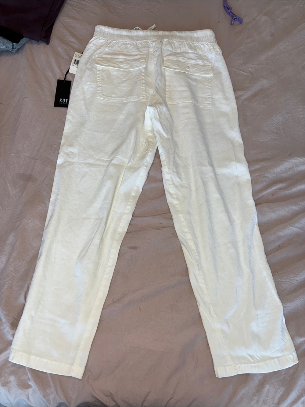 KUT From The Cloth White Linen Cargo Drawstring Pants - Picture 7 of 13